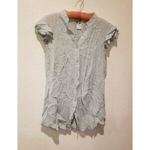 Paraella Women's Pleated Tunic Top Button Down Flutter Sleeve Medium Gray Rayon
